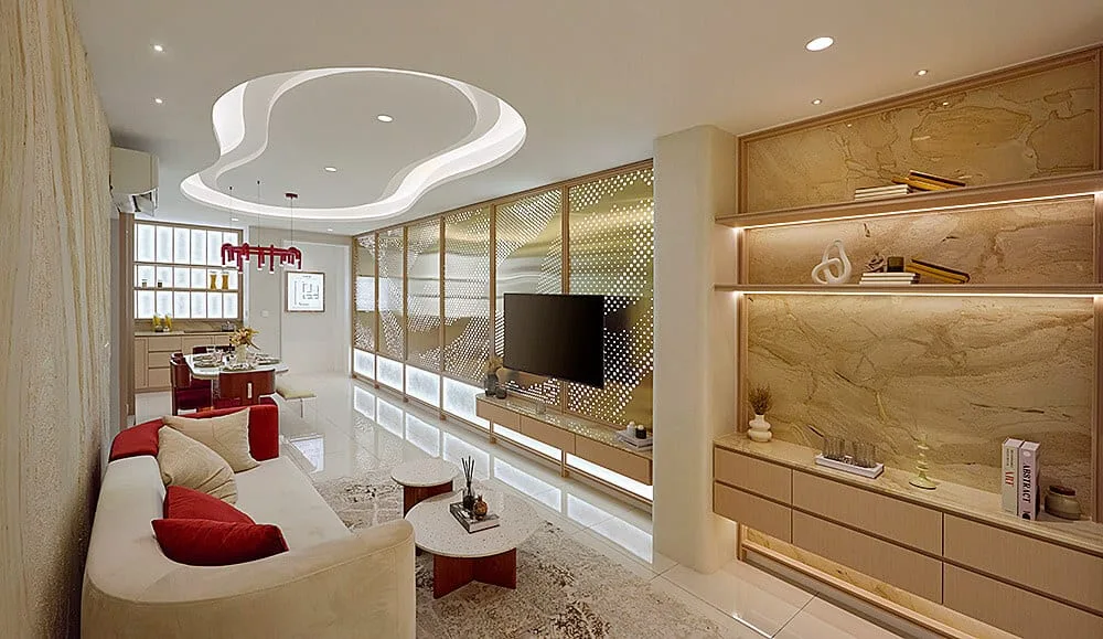 Type B show unit living room, 737 sq ft, M Aurora