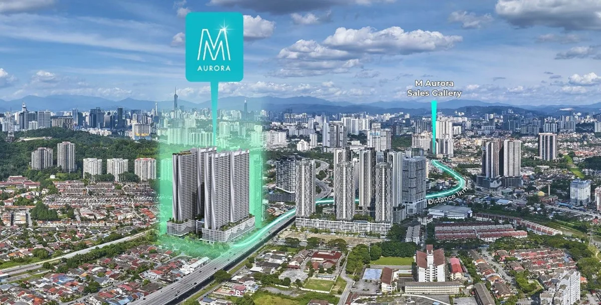 M Aurora location map showing position relative to KTM stations, highways and Kuala Lumpur city centre